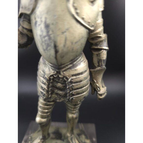 Vintage 1969 Depose Italy Fontanini Pewter Knight Figurine Carrara Marble Base - Picture 10 of 12